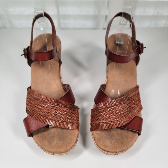 Maurices Brooklyn Brown Cork Wedge Heels Sandals Braided Faux Leather 10 M Shoes - Picture 3 of 14